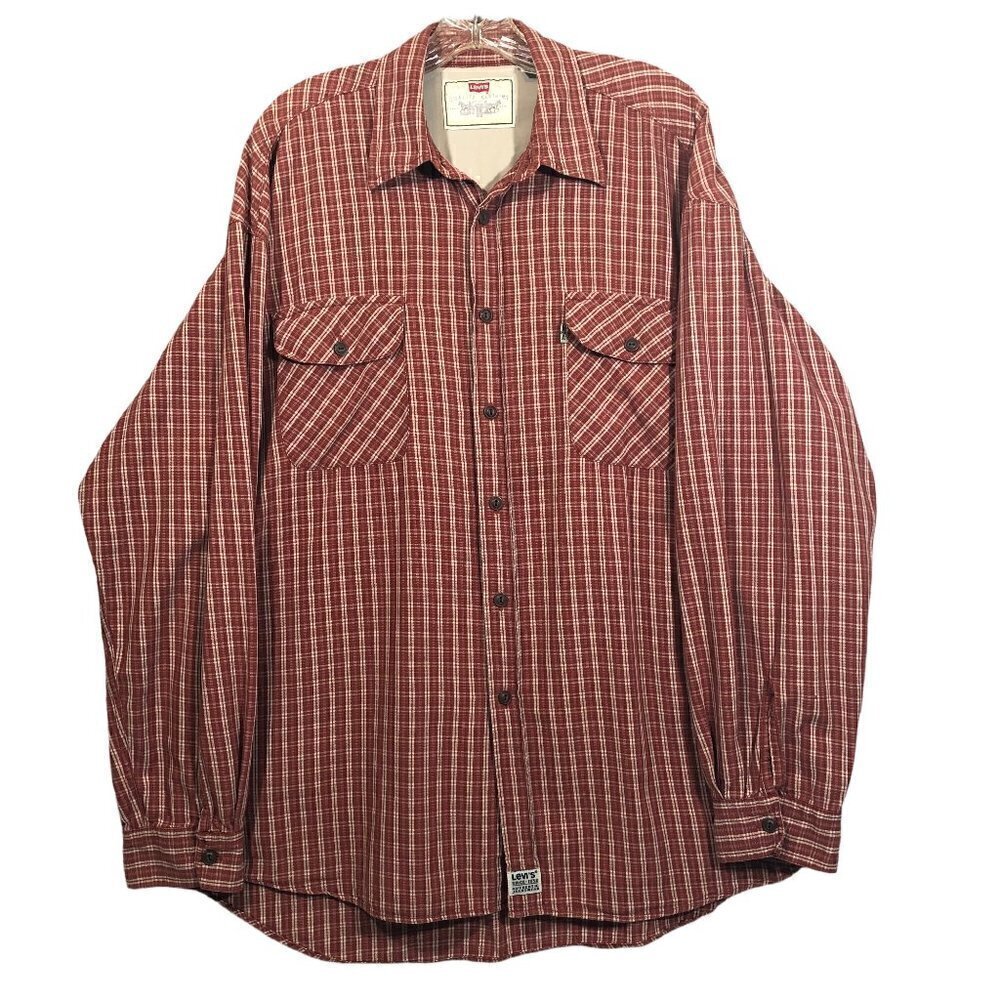 Levi's Men's 100% Cotton Red Plaid Long Sleeve Button Down Shirt Size XL